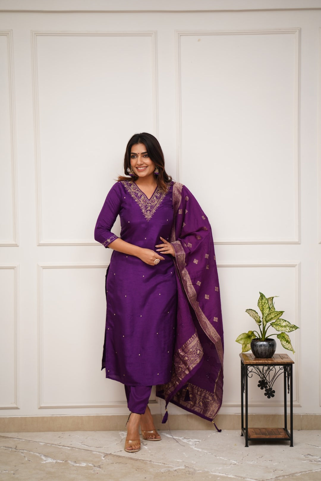 Women's Embroidered Chanderi Silk Kurta Set