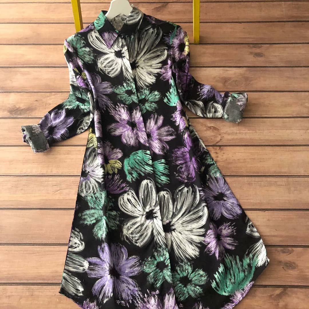 Black Abstract Floral Rayon Top