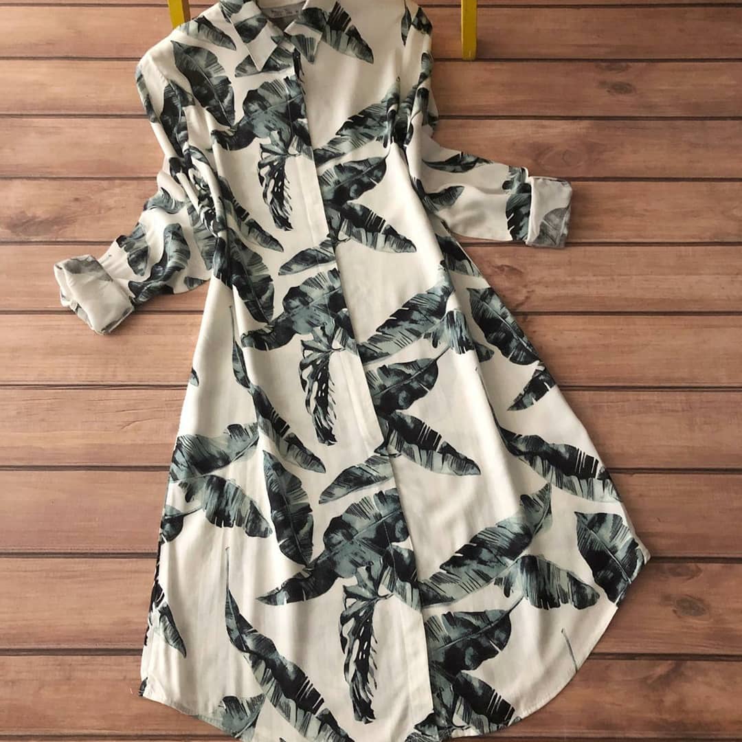 Tropical Leaf Print Rayon Top