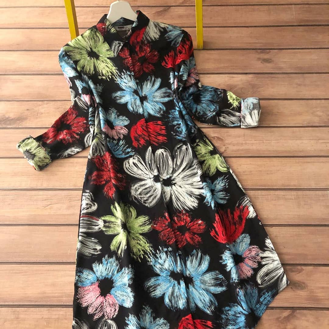 Black Floral Digital Print Rayon Top
