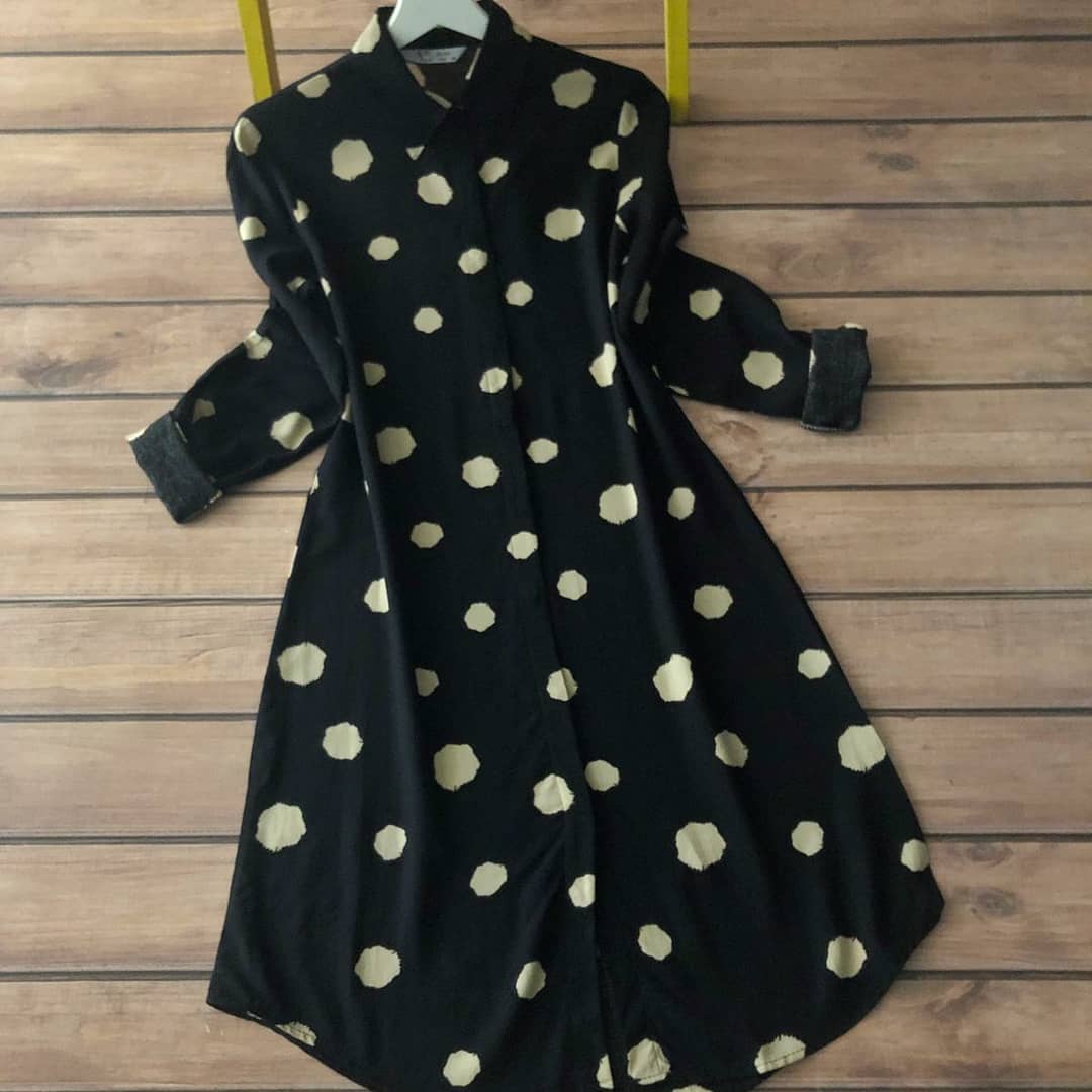 Black And Dotted Rayon Top