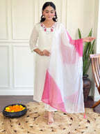 Chanderi Embroidered Kurta Set with Lined Tebby Nylon Dupatta