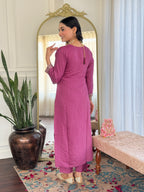 Embroidered Pink Kurta Set with Printed Jacquard Dupatta