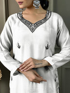 Embroidered White Kurta Set with Printed Dupatta