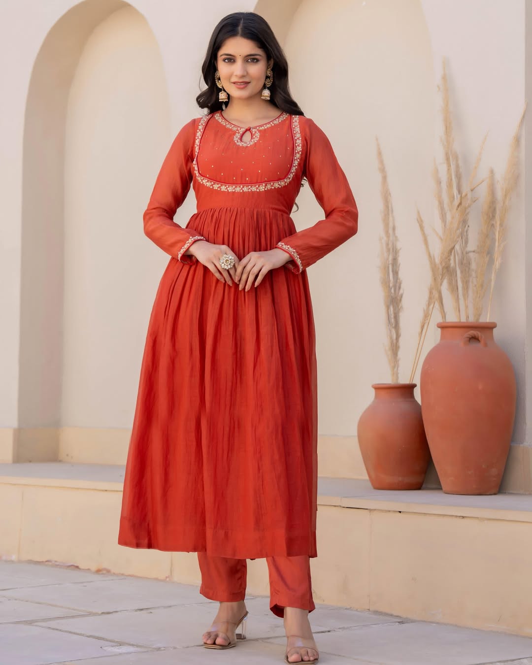 Women's Embroidered Viscose Silk Anarkali Kurta Set with Silk Dupatta