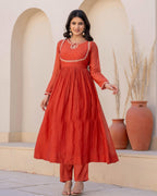 Women's Embroidered Viscose Silk Anarkali Kurta Set with Silk Dupatta