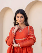 Women's Embroidered Viscose Silk Anarkali Kurta Set with Silk Dupatta