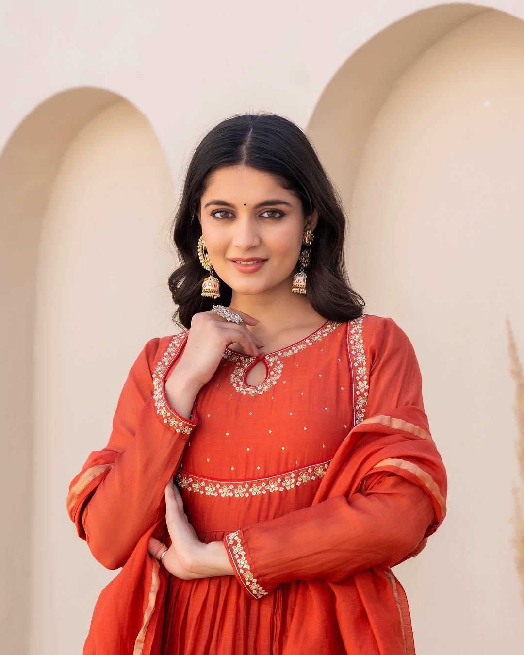 Women's Embroidered Viscose Silk Anarkali Kurta Set with Silk Dupatta