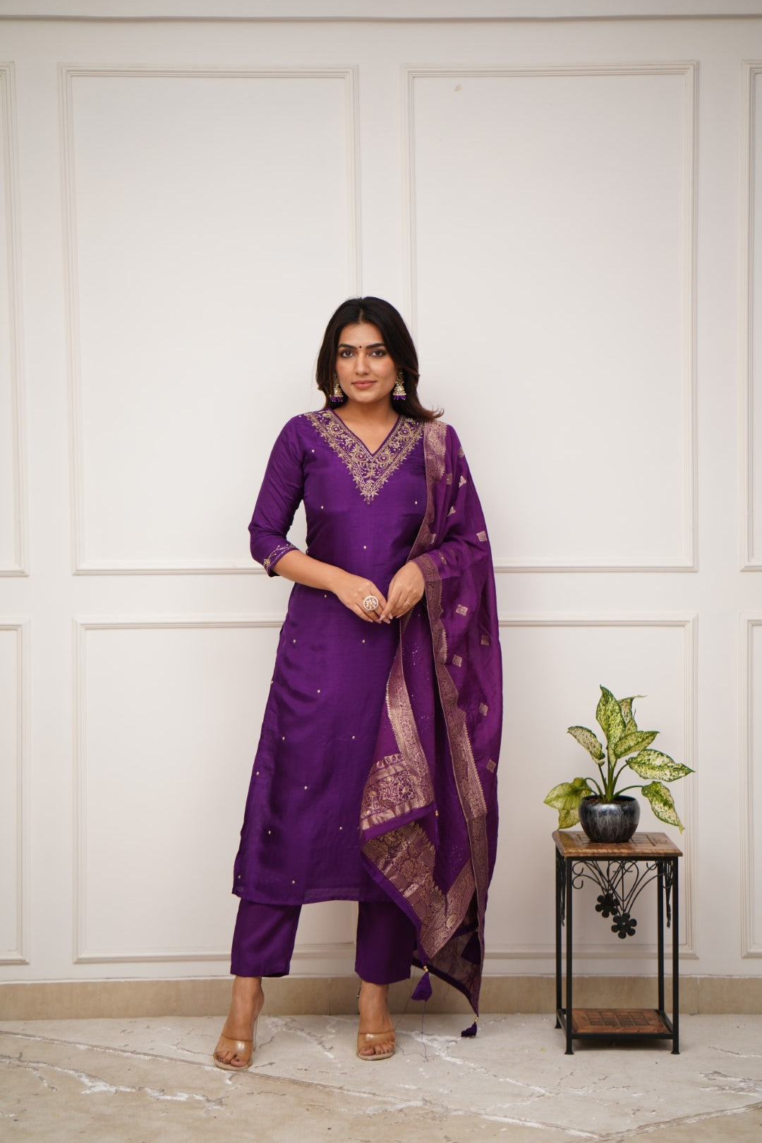 Women's Embroidered Chanderi Silk Kurta Set