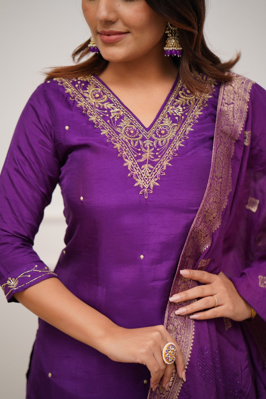 Women's Embroidered Chanderi Silk Kurta Set