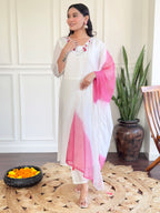 Chanderi Embroidered Kurta Set with Lined Tebby Nylon Dupatta