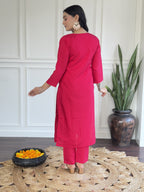 Gajri Pink Viscose Chanderi Embroidered Kurta Set with Jacquard Butti Dupatta