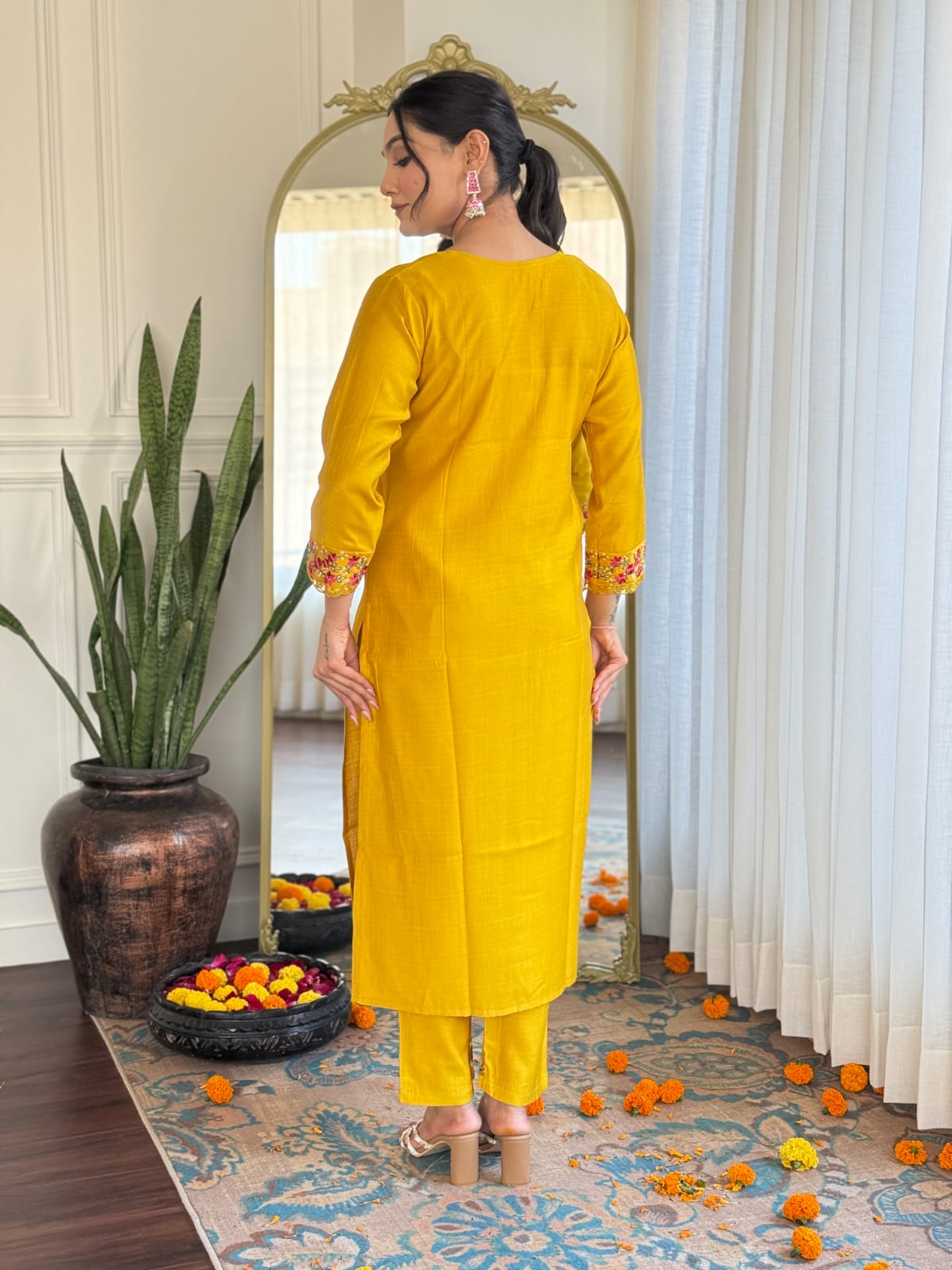 Golden Yellow Silk Embroidered Kurta Set with Taby Silk Dupatta