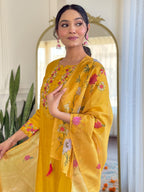 Golden Yellow Silk Embroidered Kurta Set with Taby Silk Dupatta