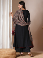 Black Viscose Embroidered Kurta Set with Chanderi Digital Print Dupatta