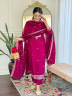 Maroon Embroidered Vichitra Silk Suit Set