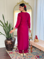 Maroon Embroidered Vichitra Silk Suit Set