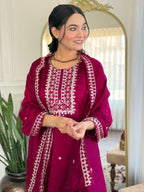 Maroon Embroidered Vichitra Silk Suit Set