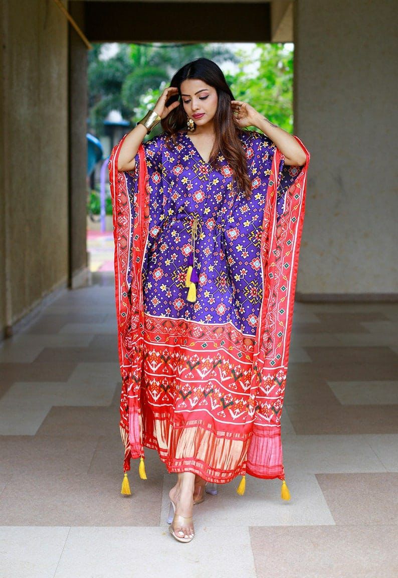 Purple & Red Designer Kaftan with Tassel & Lace Work