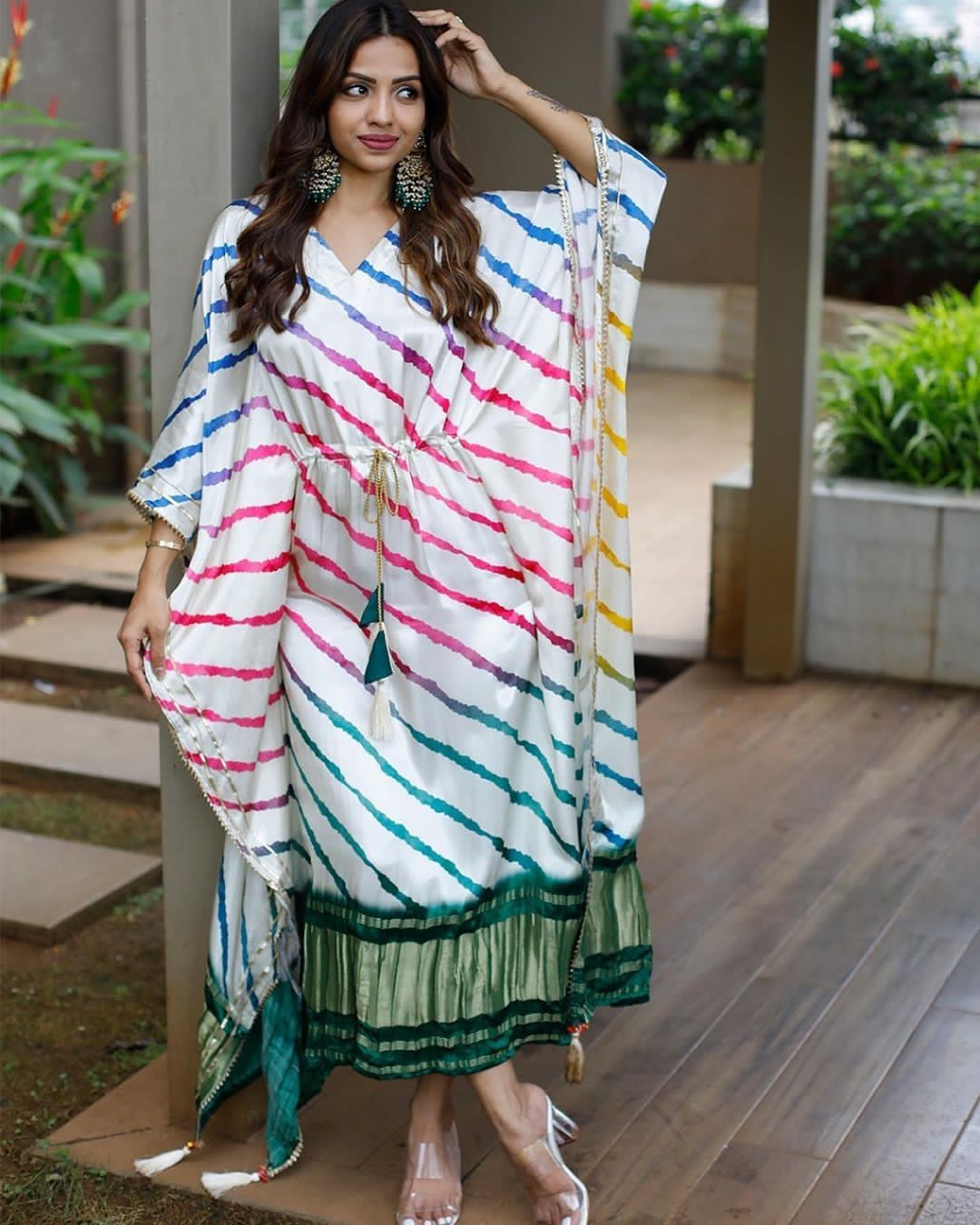 Designer Rainbow Stripe Kaftan with Tassels