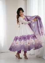 Lavender Bloom Organza Silk Anarkali Gown Set