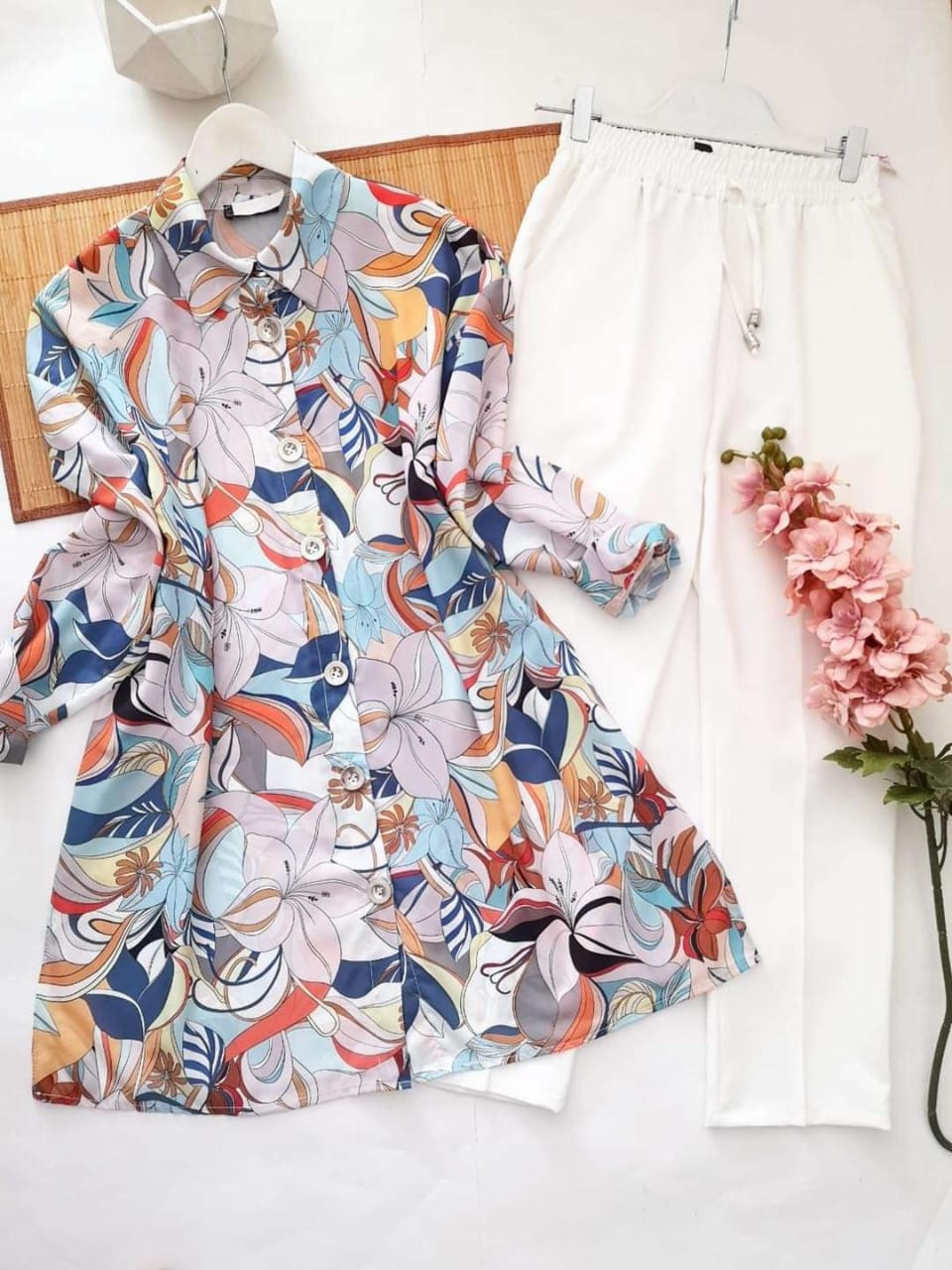 Floral Printed Kurti with White Lycra Plazzo Set