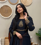 Black Embroidered Georgette Anarkali Gown Set