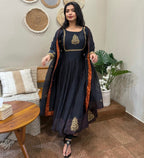 Black Embroidered Georgette Anarkali Gown Set