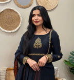 Black Embroidered Georgette Anarkali Gown Set