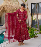 Maroon Embroidered Georgette Anarkali Gown Set