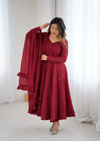 Sequin Embroidered Anarkali Gown with Ruffle Dupatta
