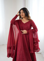 Sequin Embroidered Anarkali Gown with Ruffle Dupatta
