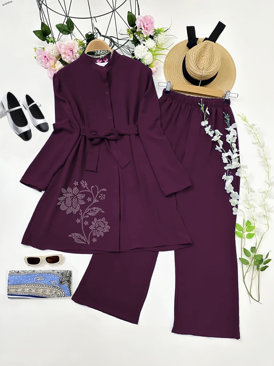 Rayon Kurti and Plazzo Set with Diamond Work