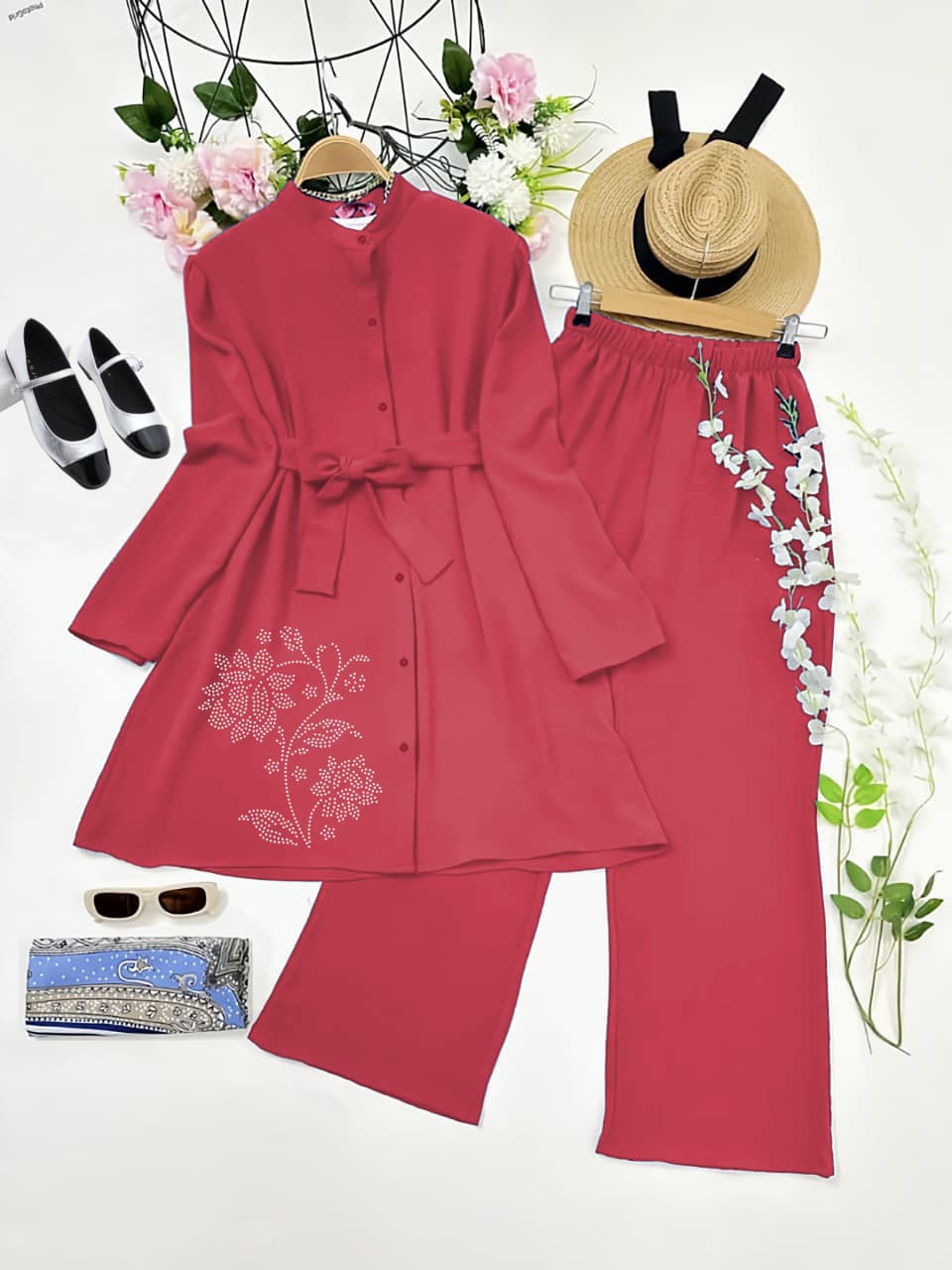 Rayon Kurti and Plazzo Set with Diamond Work