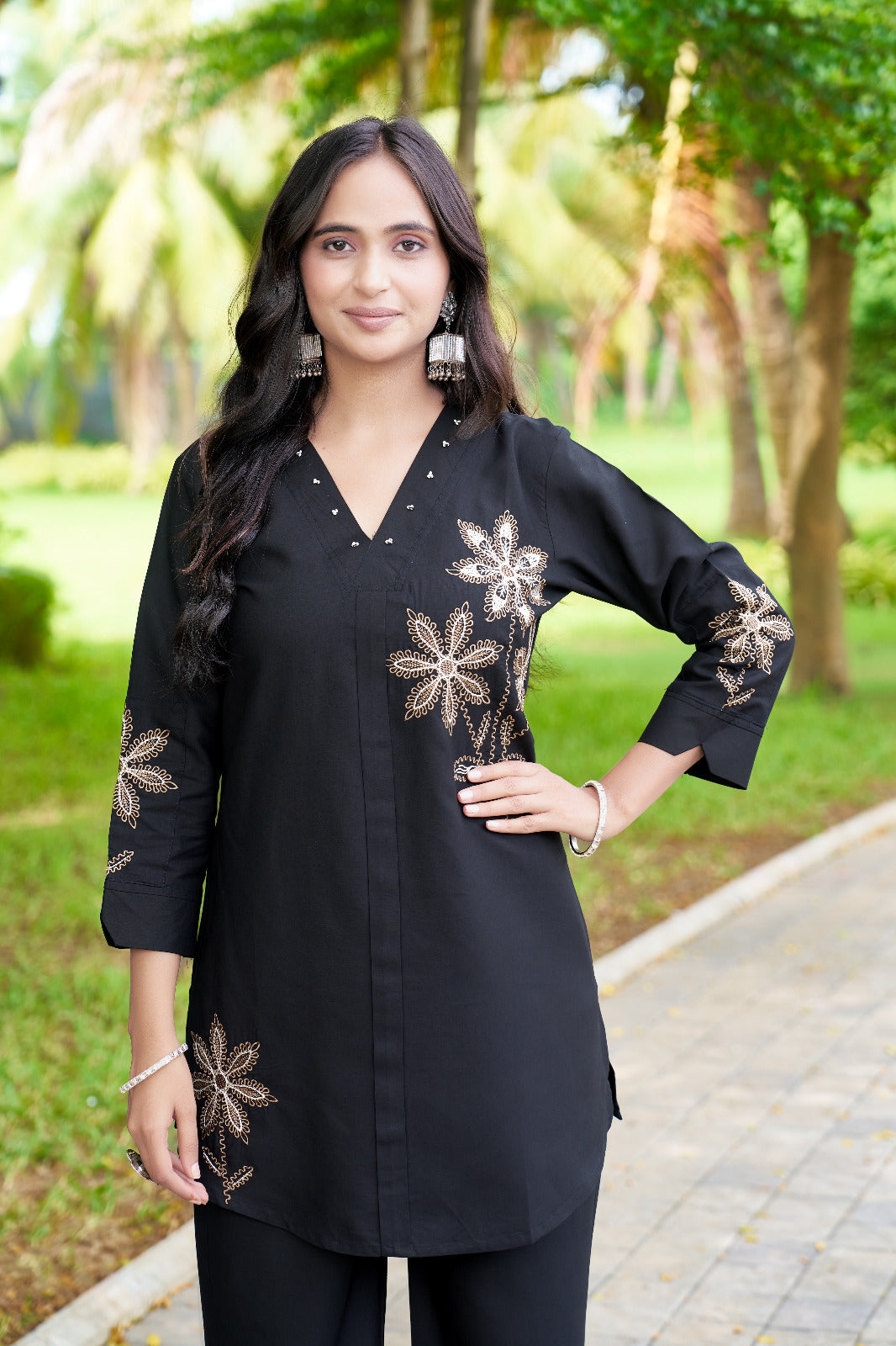 Embroidered Rayon Co-ord Set with Straight-Cut Pant
