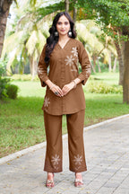 Embroidered Rayon Co-ord Set with Straight-Cut Pant